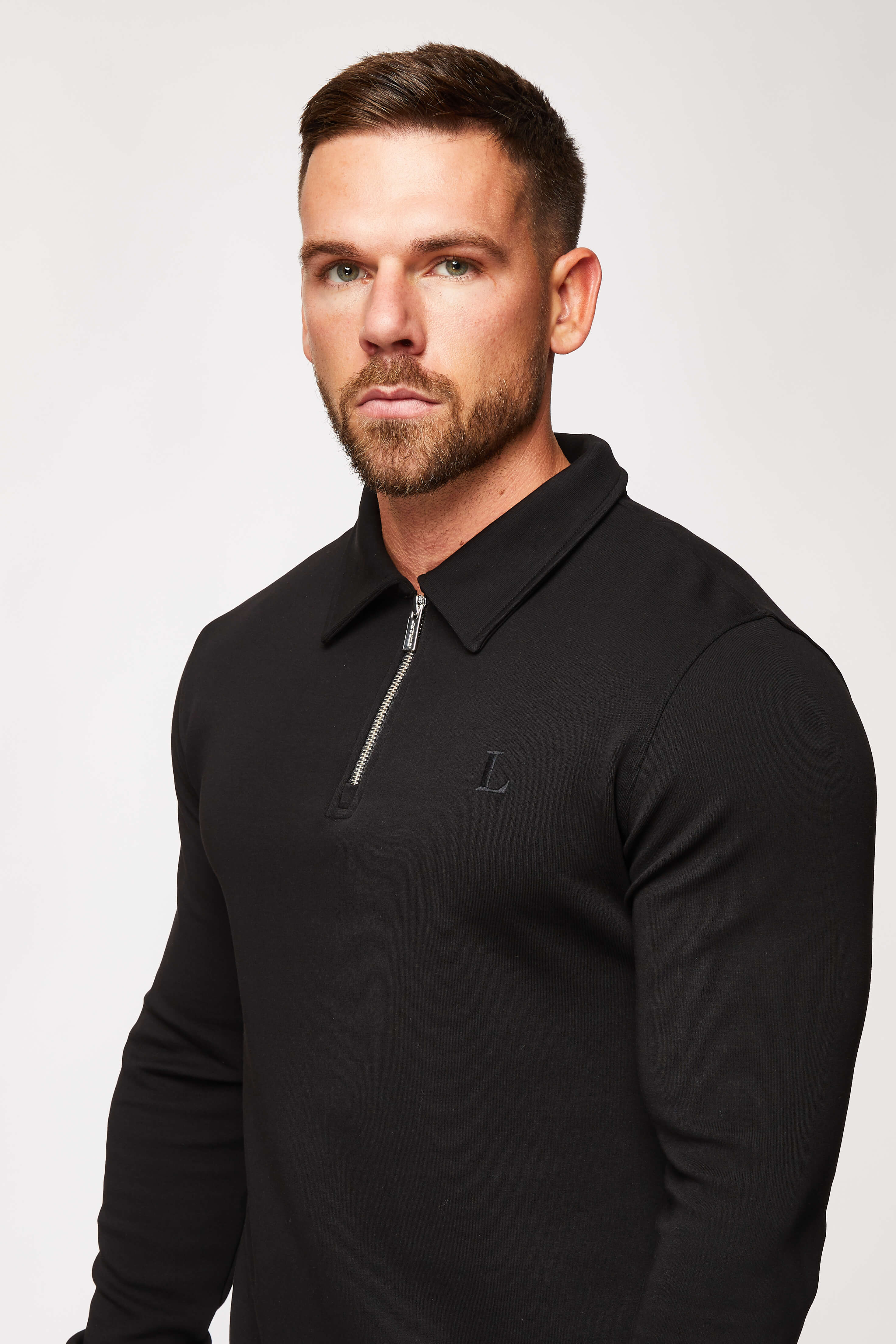 CORE POLO SHIRT QUARTER ZIP LONG SLEEVE - BLACK – legendlondon-eu