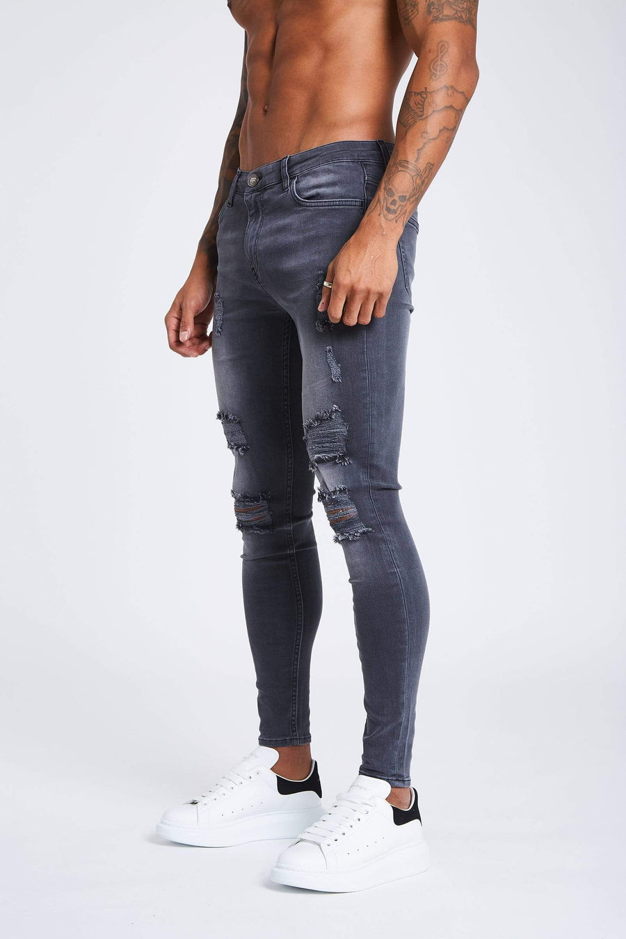 Legend London Jeans Light Grey Jeans - Ripped & Repaired