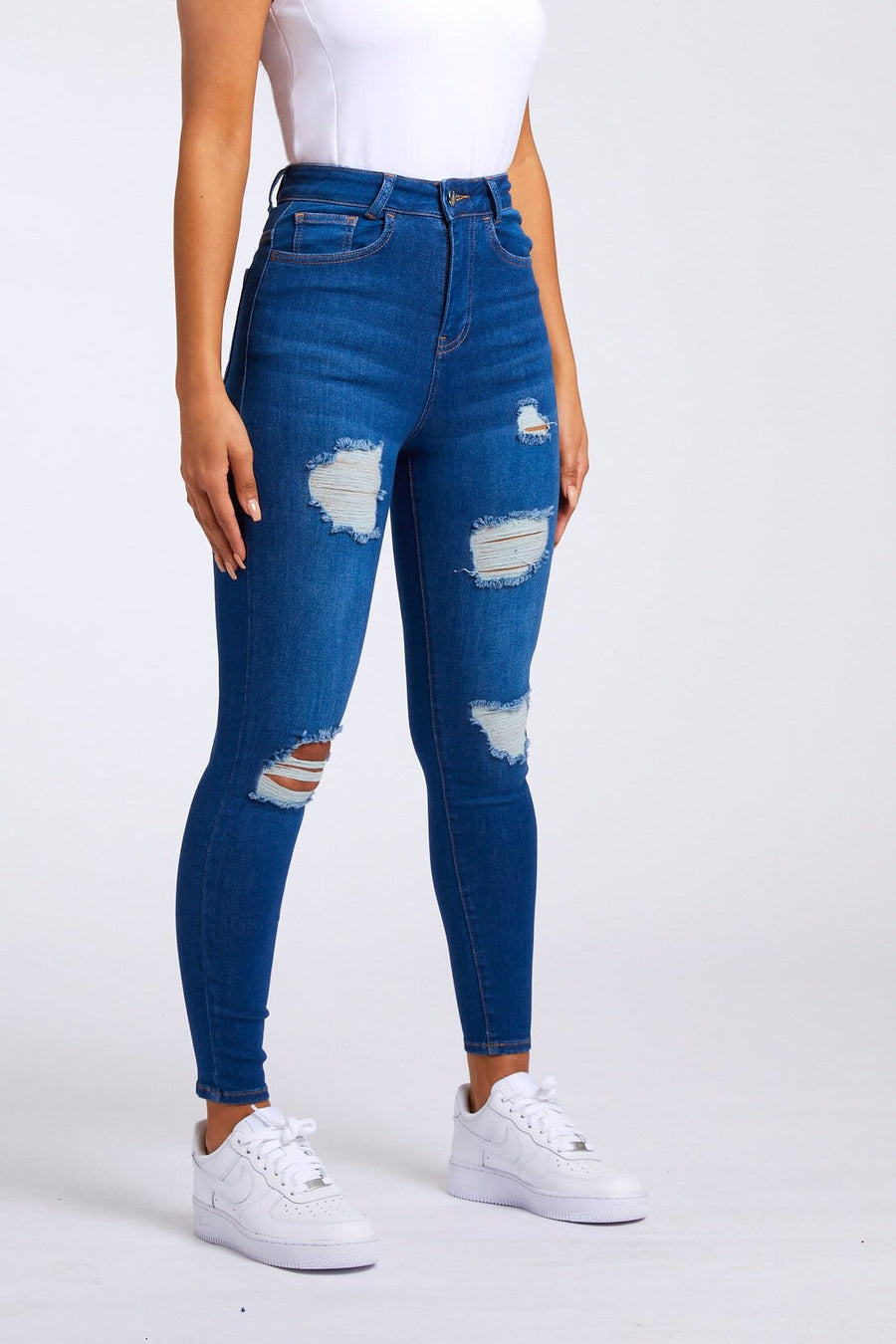 Legend London Jeans SKINNY JEANS RIPPED & REPAIRED - DARK BLUE