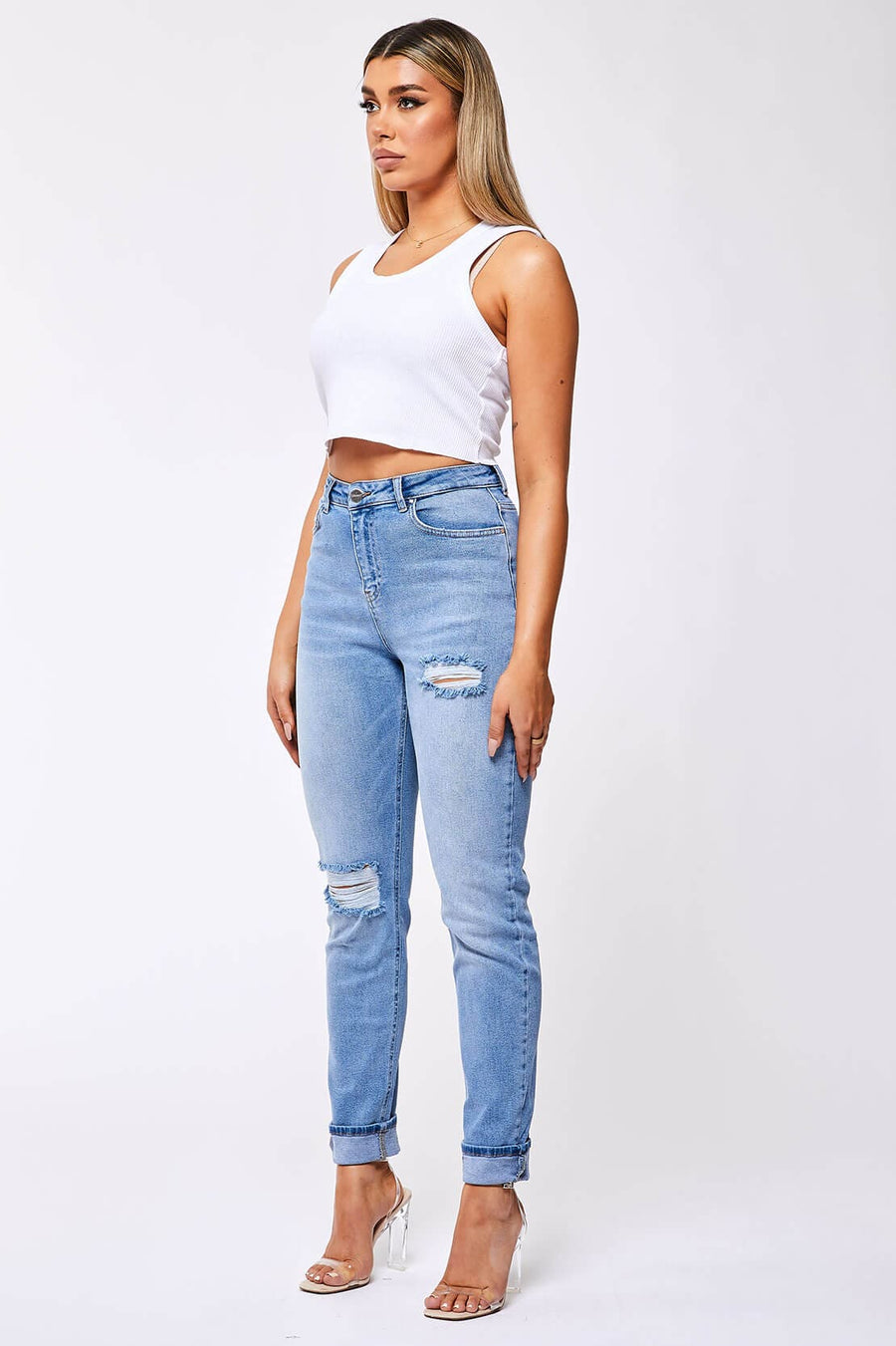 Legend London Jeans STRAIGHT LEG JEAN - WASHED BLUE RIPPED