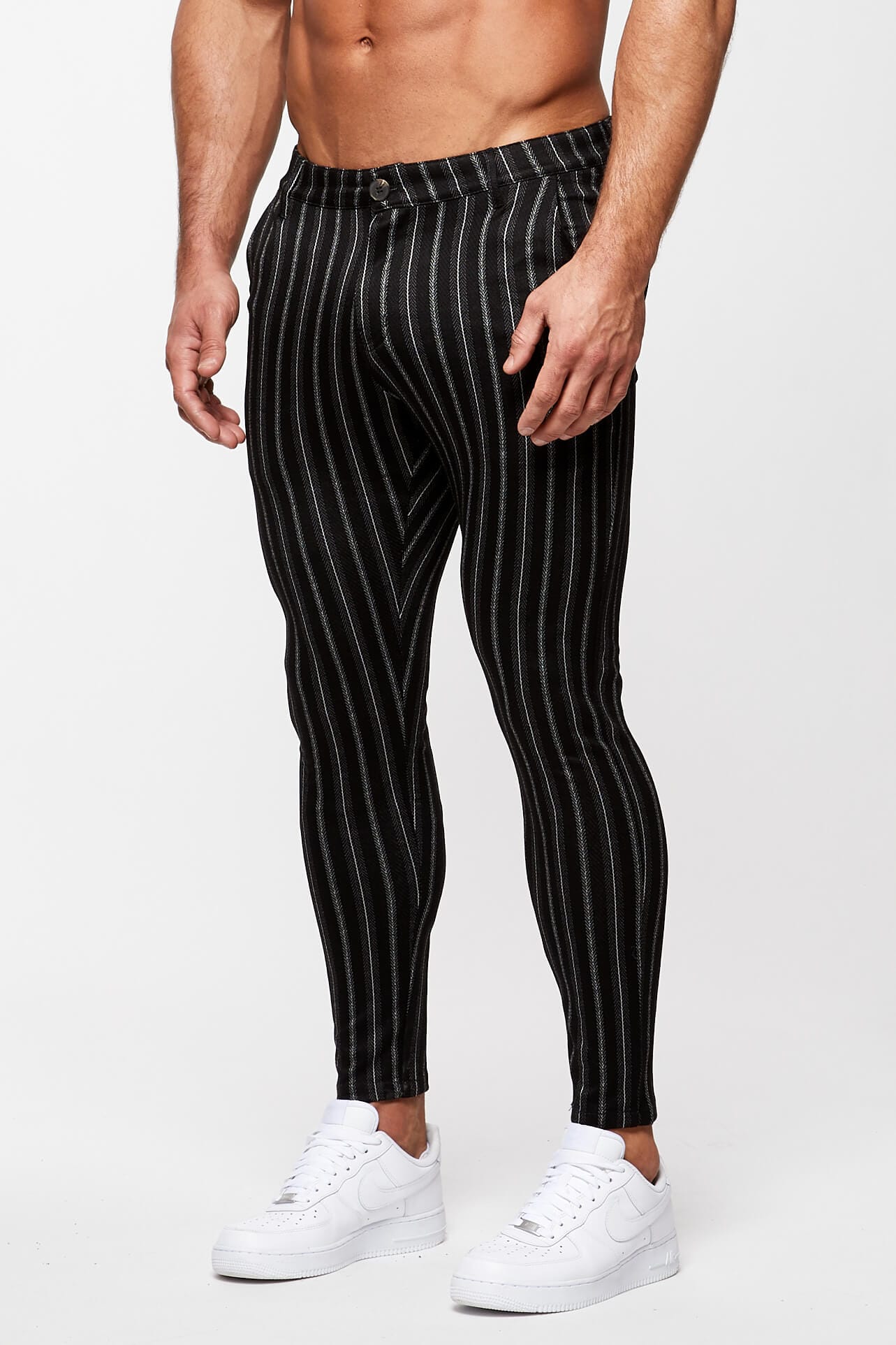 PINSTRIPE TROUSERS - BLACK