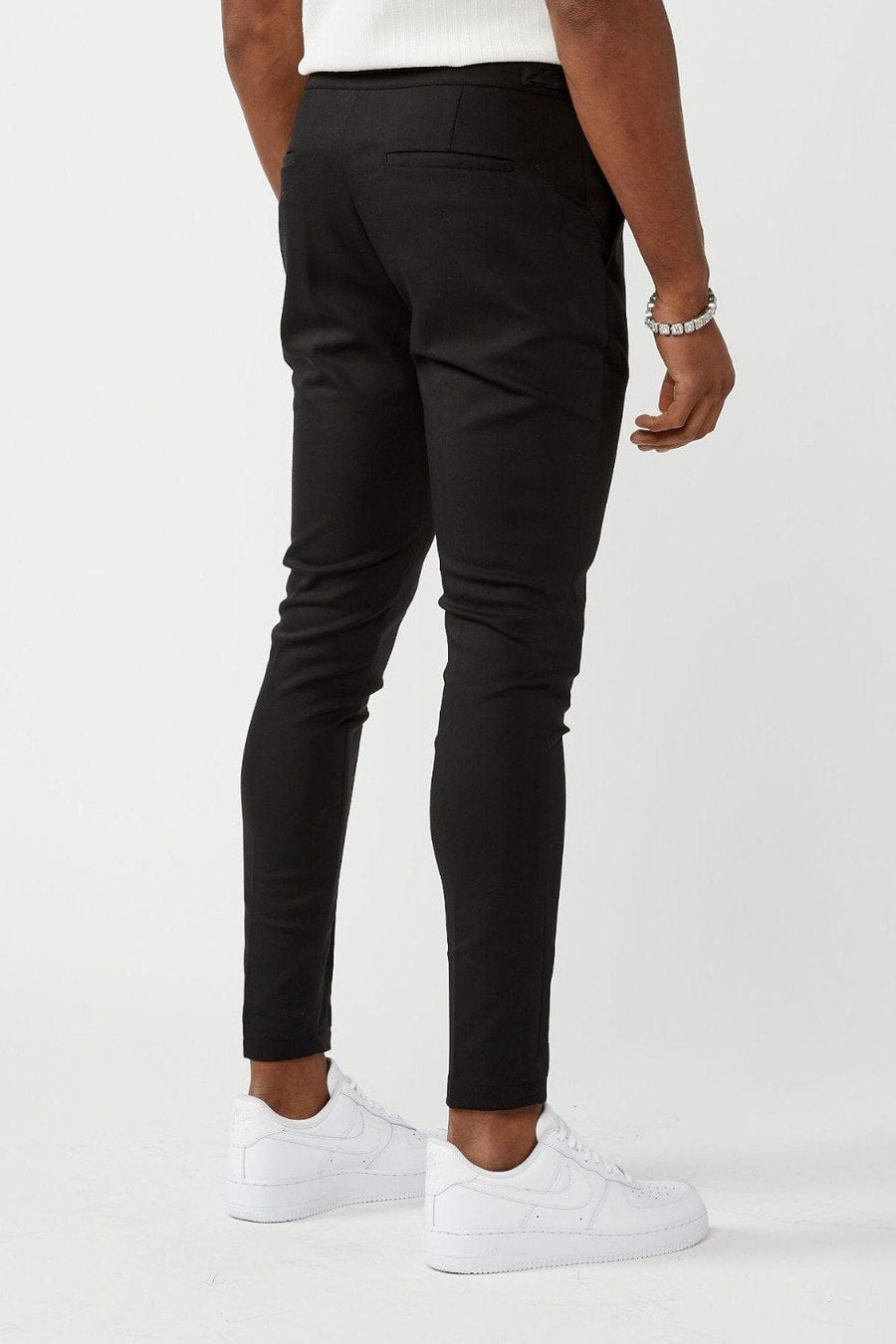 Legend London Trousers PLAIN STRETCH TROUSER W/ SIDE CINCH - BLACK