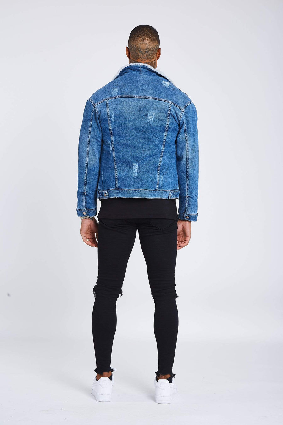 Legend London Jackets Mid Blue Wash Denim Jacket - Faux Fur Lined