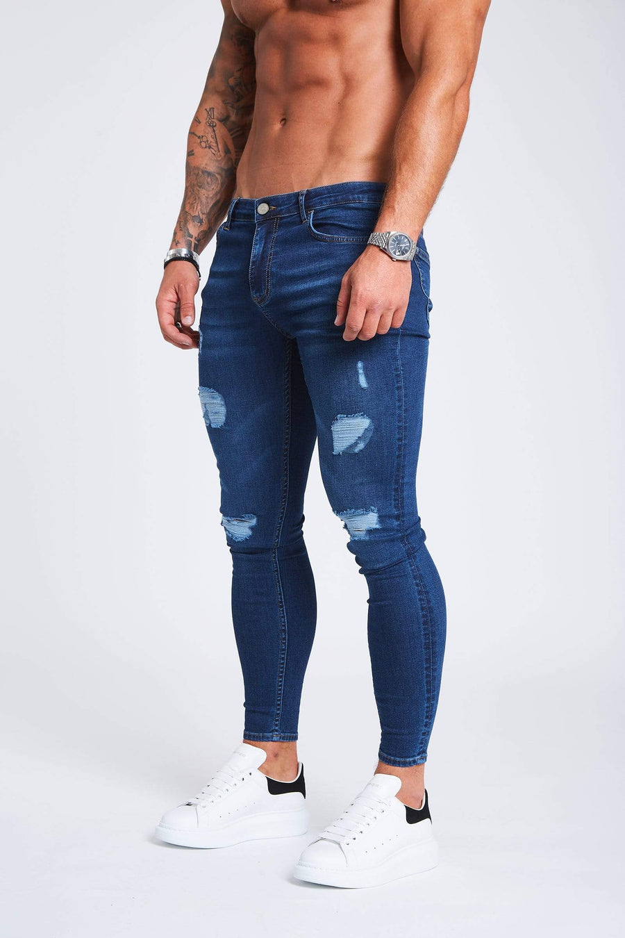 Legend London Jeans Dark Blue Jeans - Ripped & Repaired