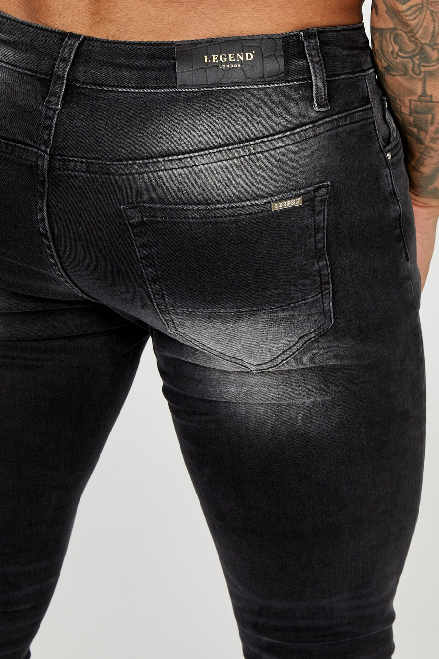Legend London Jeans PREMIUM SPRAY-ON FIT JEANS - GREY WASHED RIPPED & REPAIRED