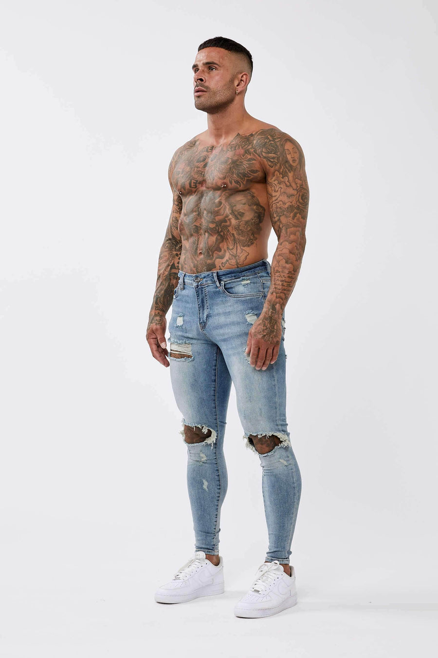 Legend London Jeans STRONG WASHED DARK BLUE SPRAY ON JEANS - RIPPED & REPAIRED