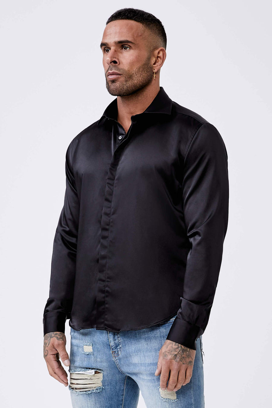 Legend London Long Sleeve Satin Shirt – Black