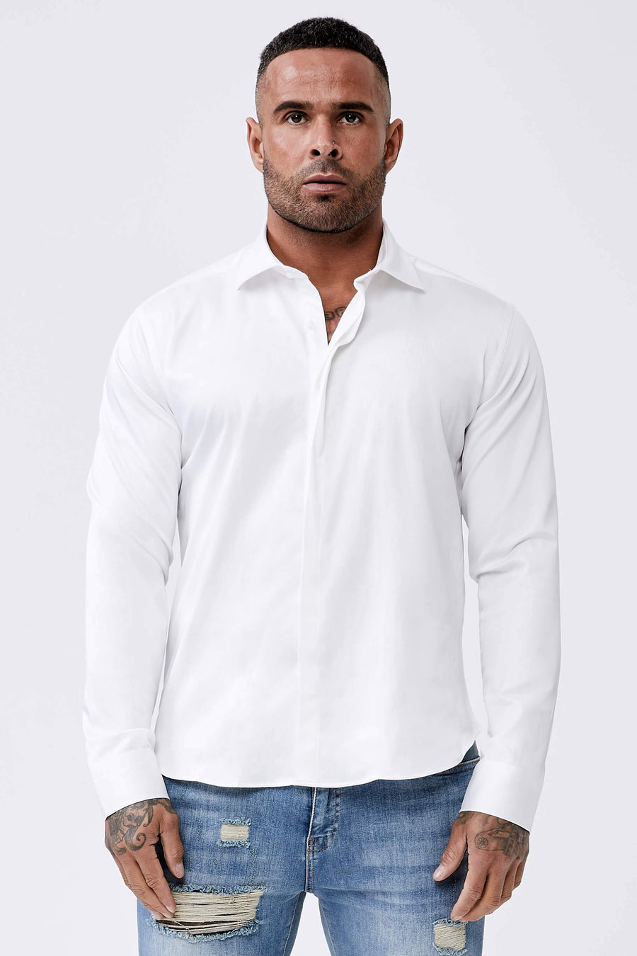 Legend London Shirts Long Sleeve Satin Shirt – White
