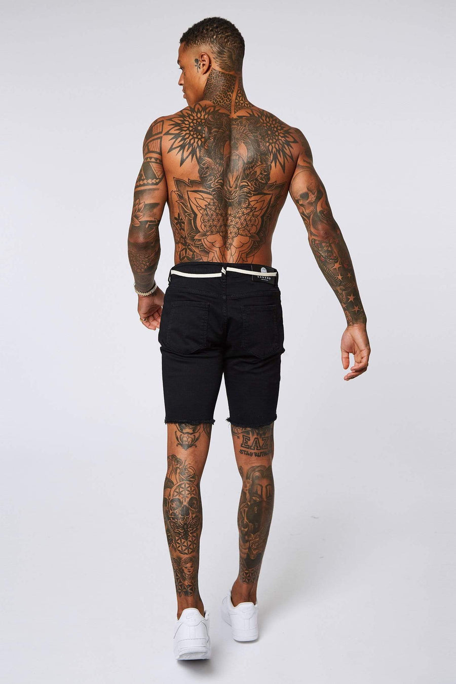 Legend London Shorts Black Denim Shorts - Ripped & Repaired