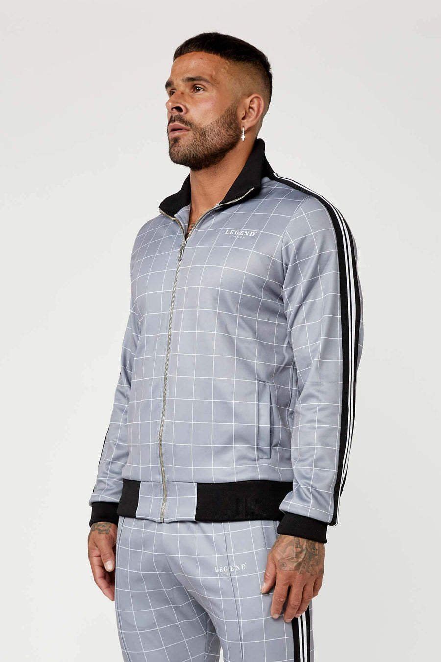 Legend London Tracksuits Track Jacket In Windowpane Check - Grey