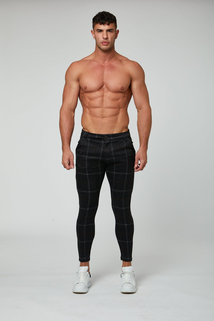 Legend London Trousers Checkered Stretch Trousers -  Black
