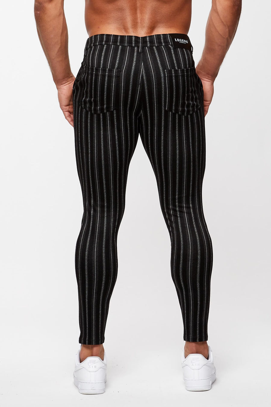Legend London Trousers PINSTRIPE TROUSERS - BLACK