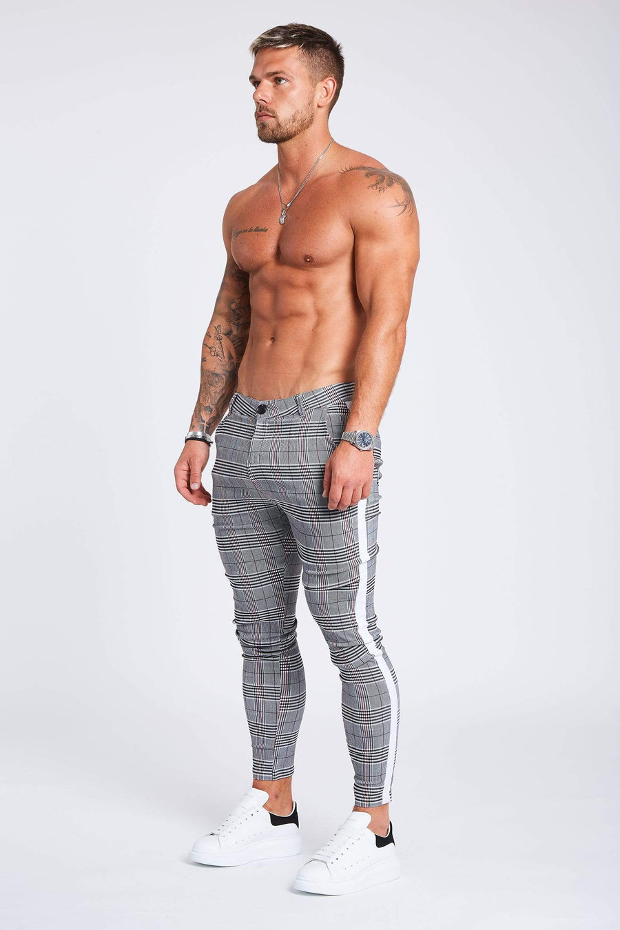 Legend London Trousers Spray on Trousers in Grey check with side stripe